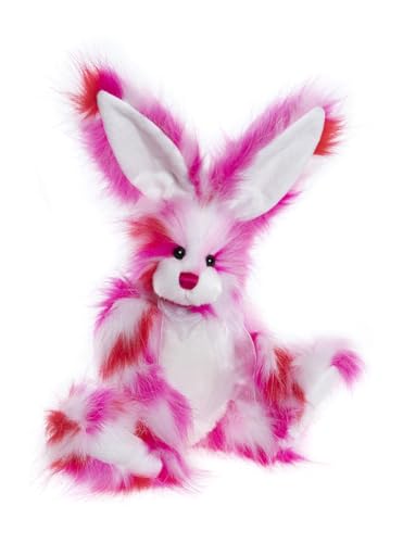 Charlie Bears 2024 - Sweet Tooth Teddy Bear Bunny Rabbit Bright Pink and White - Fully Jointed | Collectable Cuddly Soft Toy Gift Ears Stuffed Animal