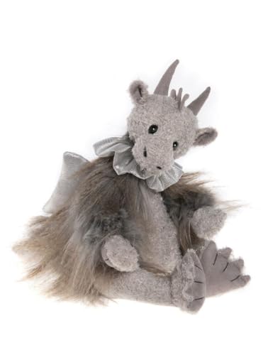 Charlie Bears 2023 | Shadow Night Dragon Teddy Bear Collectable Plush Handmade Soft Grey Fantasy Fluffy With Bow