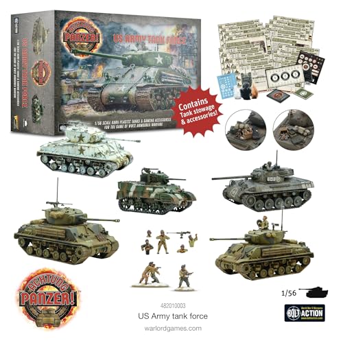 Warlord Games US Army Tank Force - 1:56 / 28mm Plastic Scale Model Tanks for Achtung Panzer Highly Detailed World War 2 Miniatures for Table-top Wargaming
