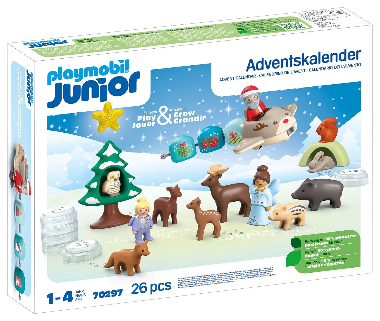 Playmobil 70297 JUNIOR : Advent Calendar Snowy Christmas, featuring 24 exciting doors, sustainable toy made from plant-based plastics, gifting toy, play sets suitable for children ages 1+