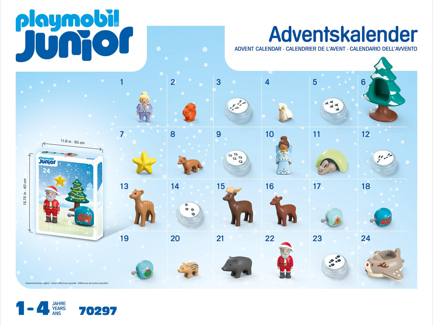 Playmobil 70297 JUNIOR : Advent Calendar Snowy Christmas, featuring 24 exciting doors, sustainable toy made from plant-based plastics, gifting toy, play sets suitable for children ages 1+