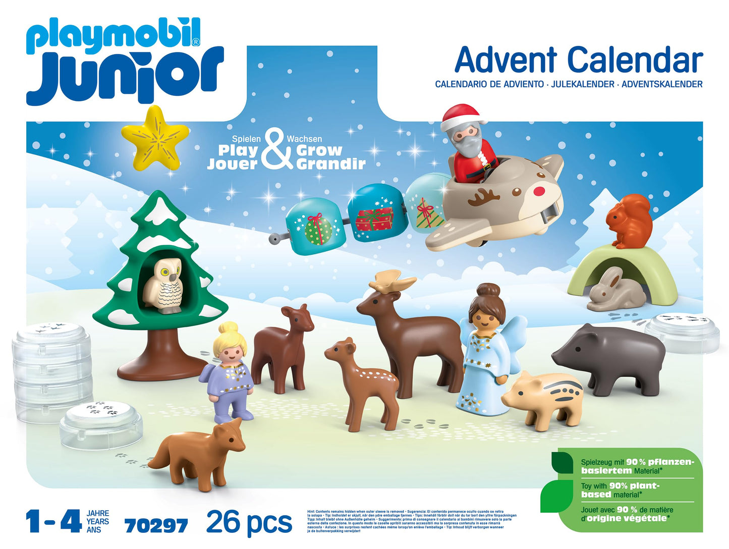 Playmobil 70297 JUNIOR : Advent Calendar Snowy Christmas, featuring 24 exciting doors, sustainable toy made from plant-based plastics, gifting toy, play sets suitable for children ages 1+