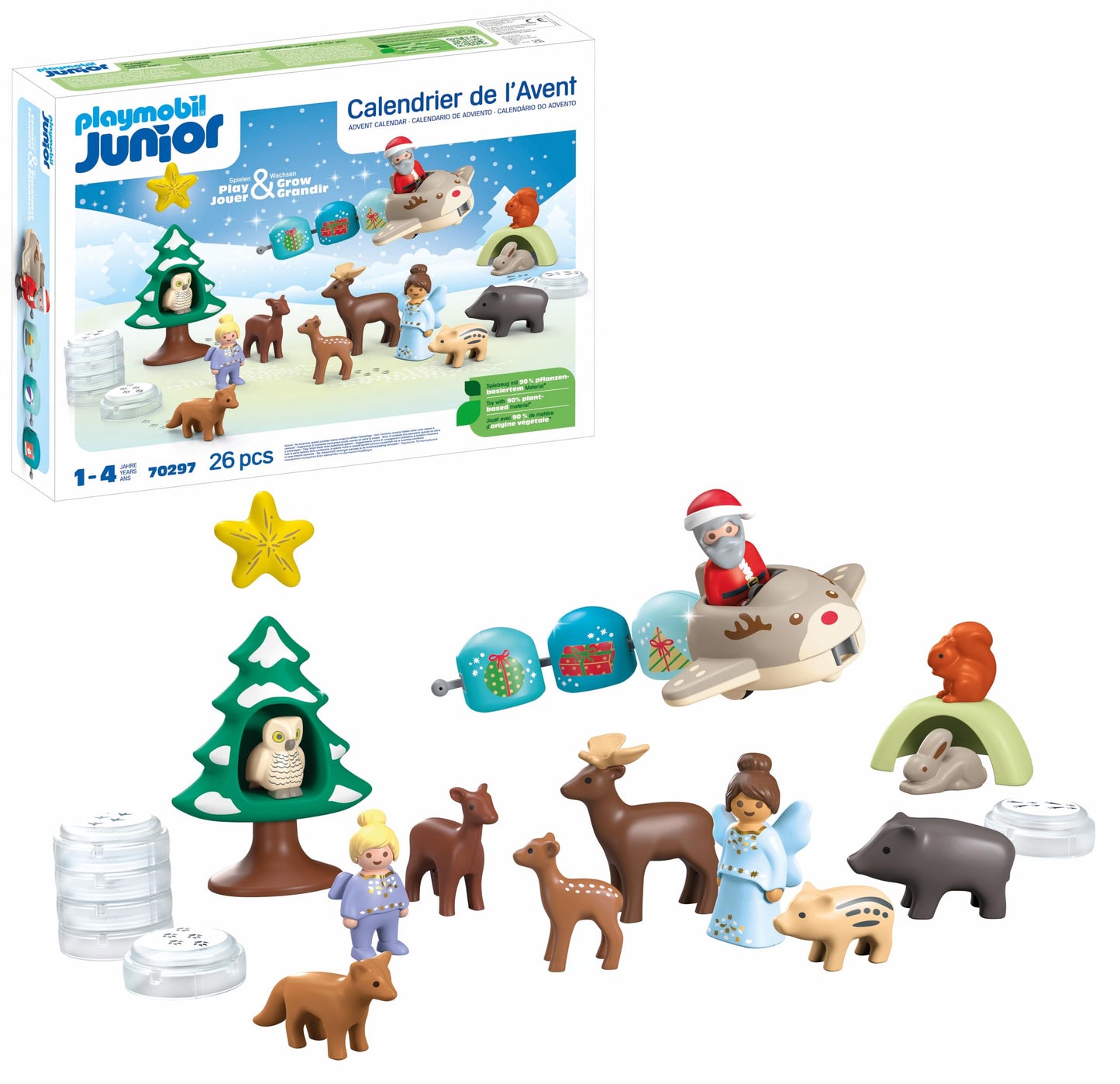 Playmobil 70297 JUNIOR : Advent Calendar Snowy Christmas, featuring 24 exciting doors, sustainable toy made from plant-based plastics, gifting toy, play sets suitable for children ages 1+